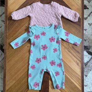 Bundle of Carters Baby Girl Quilted Bubble Romper & Carters Floral Waffle Romper